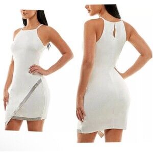 BCX Juniors Asymmetrical Hem Rhin Off White mini dress casual party Size L
